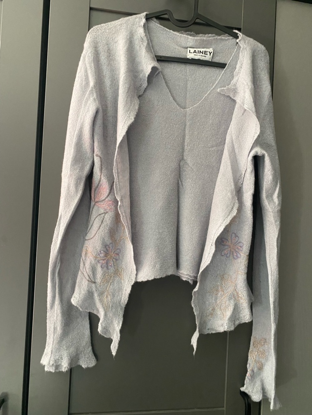Lainey Lavender Open-Front Embroidered Cardigan